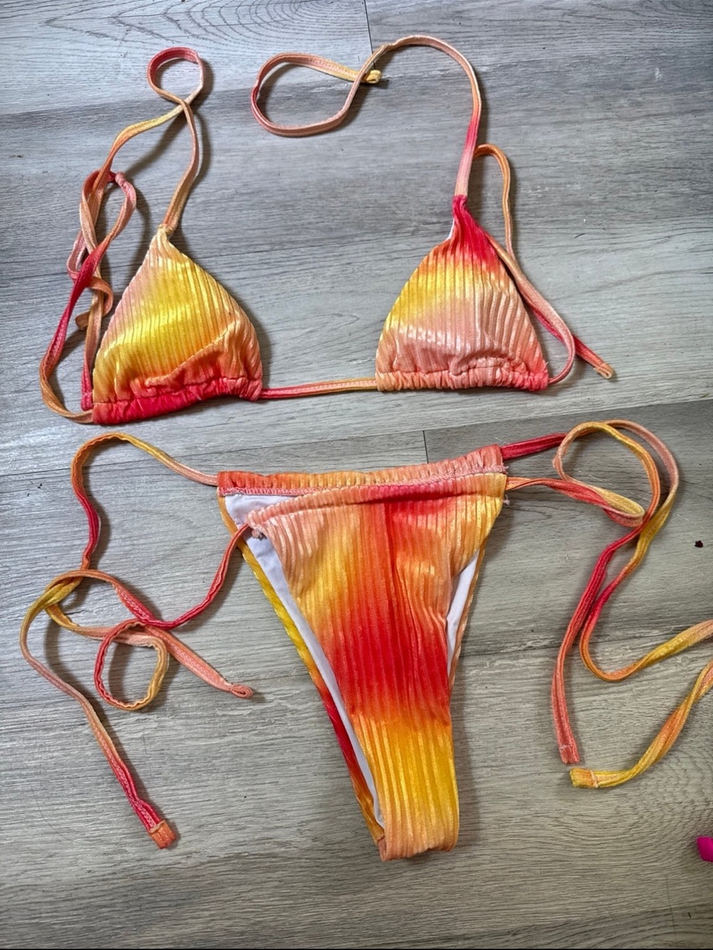 Tie-Dye Ribbed Triangle Bikini - Yellow & Orange Blend